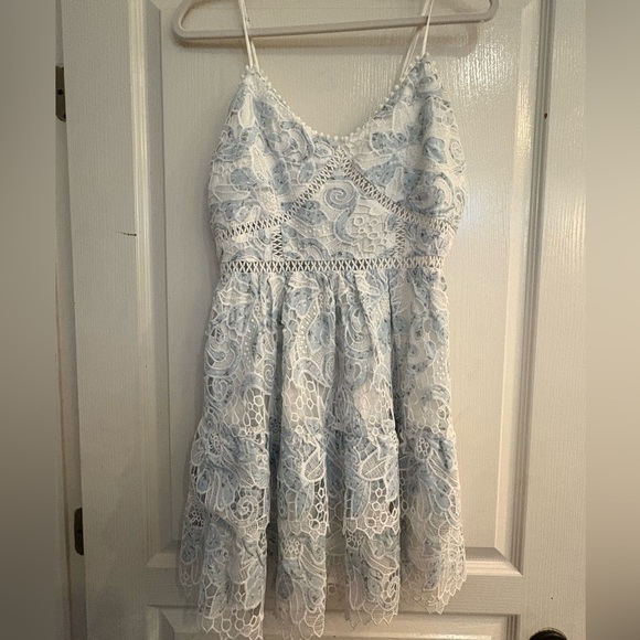 Just Me Lace Ruffle Dress in Light Blue Floral size Large - Picture 1 of 10